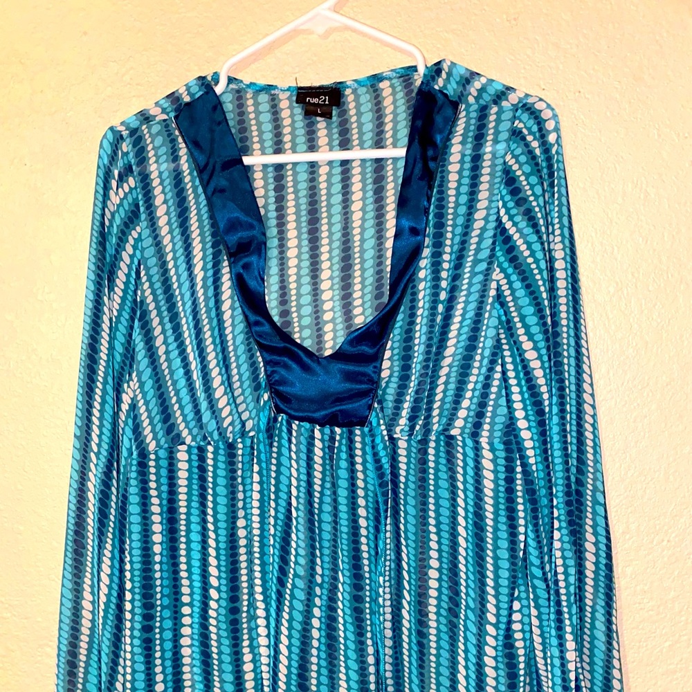 Long sleeve baby blue sheer blouse